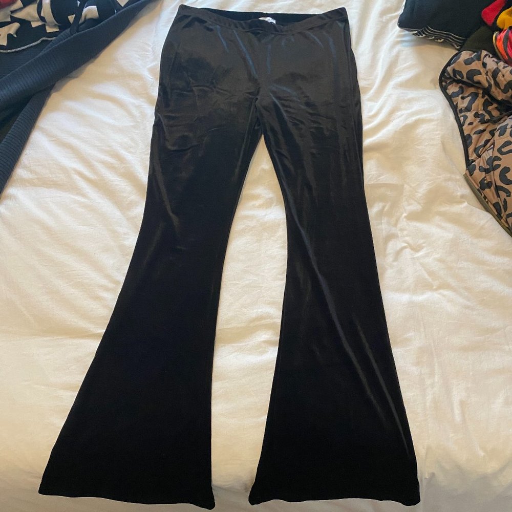Topshop black velvet flare pants